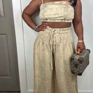 Beige Women's Wide-Leg Pants